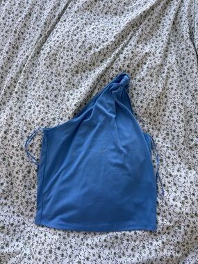 Abercrombie & Fitch Sky Blue One-Shoulder Top with knot detail